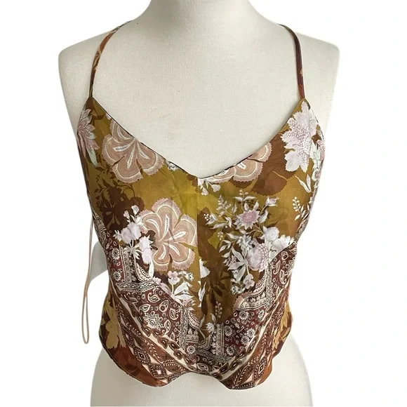 Guess Women's Blue & Brown Paisley V-Neck Cami Top - Picture 7 of 13